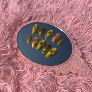 Glimmer Checkerboard | Chrome Nails, Gold Nails, Yellow Nails, Pearl Nails, Y2K, Almond Nails, False Nails, Fake Nails