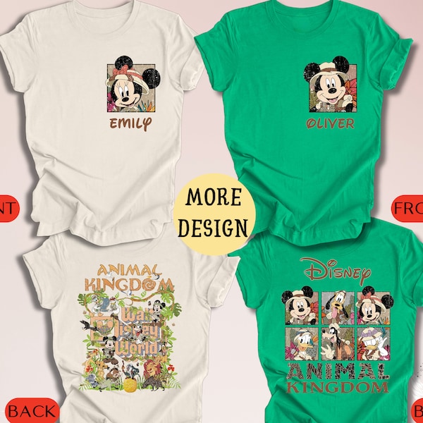 Disney Retro Animal Kingdom Back and Front Printed T-shirt, Animal Kindom Couple 2-Sided Shirt, Disney Safari Couple Two Sided T-shirts