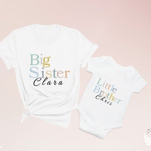 Big Sister Little Brother Matching Shirts, Personalized Family Shirt Set, Siblings Gift T-shirts, Sister and Brother Gift Shirts