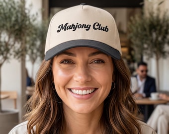 Mahjong Club Hat, Embroidered Mahjong Hat for Women, Two Tone Baseball Cap, Cute Mahjong Gift for Her, Game Night Hat