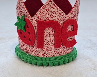First Birthday Strawberry Crown Pink Red Glitter 1st Birthday Party Crown Smash Cake Photo Prop Glitter Birthday Girl Crown First Birthday