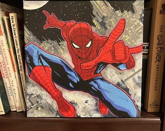 Original Spidey Acrylic Painting: 8x8 Artist Board, Satin Finish