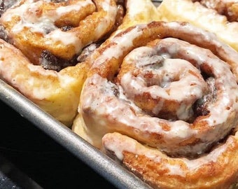 Cinnamon rolls with raisins one dozen.