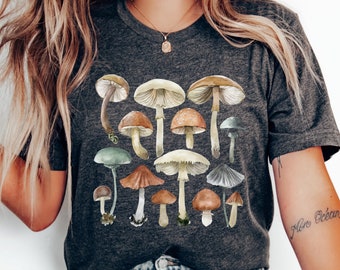 Colección de hongos de acuarela Camiseta unisex, camisa de setas mágicas, camisa de setas, camisa con estampado de setas, camisa de setas minimalista