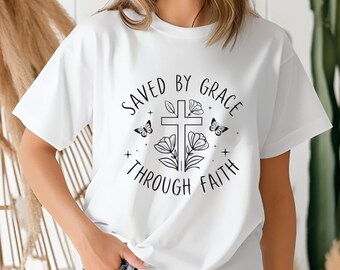 Gerettet durch Gnade Unisex T-Shirt, christliches Frauenhemd, Geschenk für christliche Frau, Geschenk für christliche Mutter, katholisches Hemd, christliches Hemd