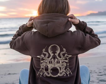 Vintage Octopus Hoodie Beachy Hoodies Marine Life Shirt Coconut Girl Aesthetic Cephalopod Tshirt Ocean Sweatshirt Beach Coverup y2K hoodie