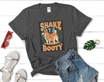 Shake Ya Booty Corgi Unisex Cotton Tee, Corgi Shirt, Funny Gift for Corgi Lover, Retro Vintage Dog, Dog Mom Tee