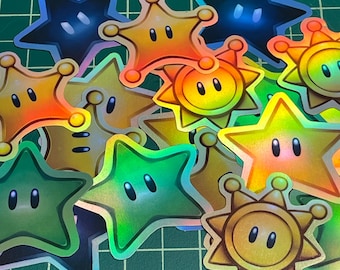 Mario Collectible Stars, Holographic Vinyl Die Cut Stickers