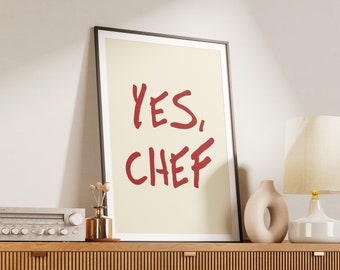 Yes Chef Print | bon appetit print red kitchen decor for kitchen bear funny kitchen signs french poster | Physical Print