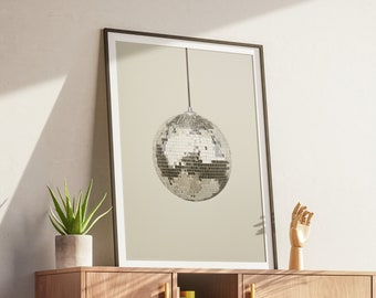 Retro Disco Ball Poster Print | eclectic digital download, western decor, minimalistic wall art