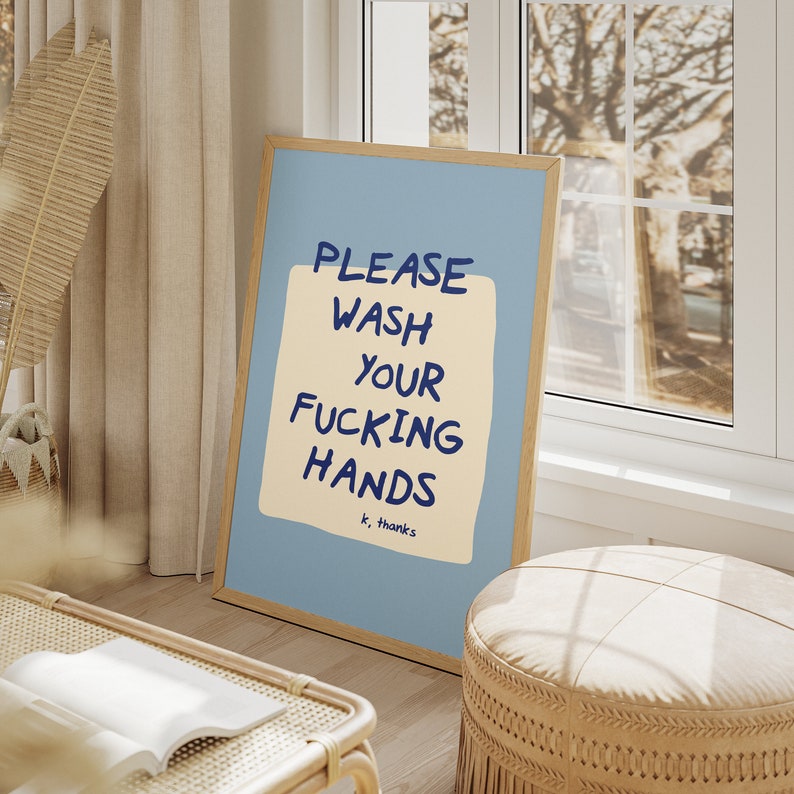 Wash Your Hands Sign | washing your hands guest bathroom wall art funny bathroom signs please wash hands bathroom decor | physical print image 5