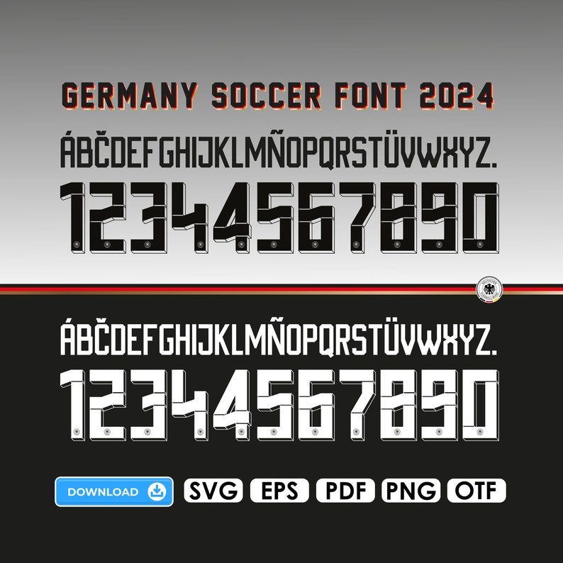 NEUE Schriftart Vektor Jersey Deutschland Europameisterschaft 2024, Fußball Trikot Font, Wappen eps otf png, Font Euro 2024 Cricut Bild 1