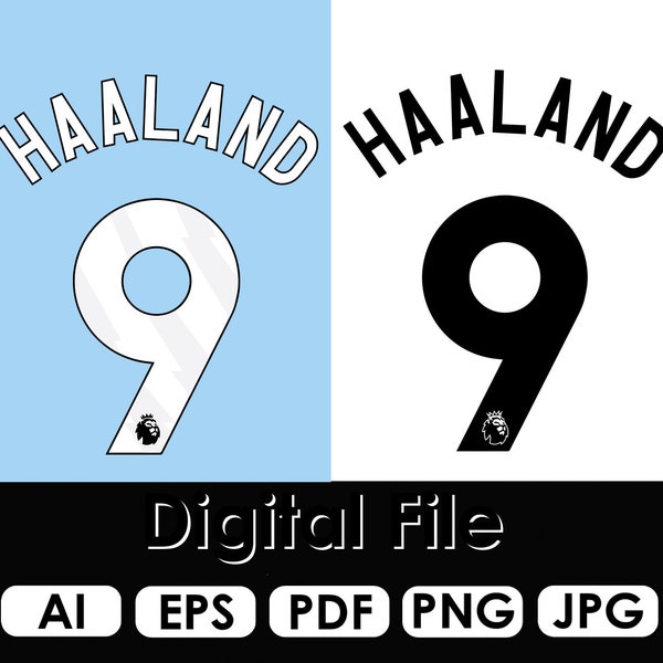 NEW Font Vector Jersey Manchester City 2023/24, Football Shirt Font Font, Crest City Haaland 9 eps | pdf| png, font