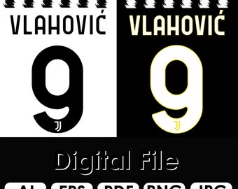 NEUE Schriftart Vektor Jersey Juventus Turin 2023/24, Fußball Shirt Schriftart Font, Wappen Torino Serie A Vlahovic 9 eps | pdf| png, Font