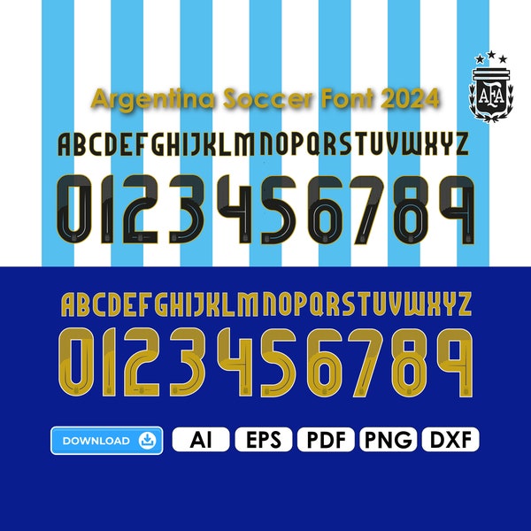 NEW font vector Jersey Argentina 2024, football shirt font font, coat of arms eps | pdf| png, Font Messi Argentina