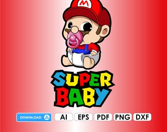 Mario PNG, Super Baby Logo, Baby Clipart ai, Mario Spiel pdf Geschenk Pc Gaming Vector Kinder-Geburtstag-Icons