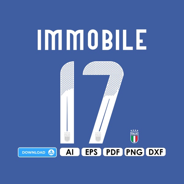Ciro Immobile Font Vector Jersey Italia 2024 Soccer, Football Shirt Font, Crest FIGC Immobile 17 eps | pdf| dxf, Font 24 Azzurri