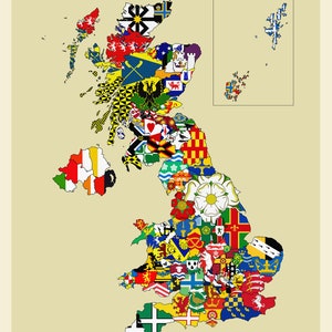 NEW EDITION UK County Flags - Limited Edition Giclée Print in standard sizes A4-A1- various colours (unframed). With/without border.