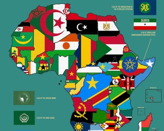 The Flags of Africa - Limited Edition Giclée Print in various A sizes, unframed. Matte or Lustre paper.