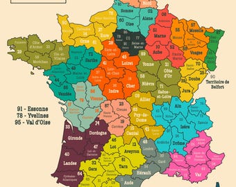 NEW EDITION French Departments - Limited Edition Giclée Print in standard A sizes (A1, A2, A3 and A4) - unframed