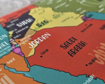 Middle Eastern/near Eastern Countries and Major Cities Map- Giclée
