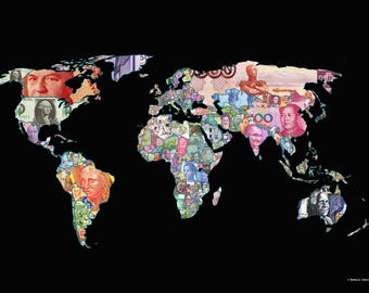 Abstract Global Currency Map (2019), Limited Edition Giclée Print (unframed) Black/White - Standard A sizes. Matte or Lustre paper.