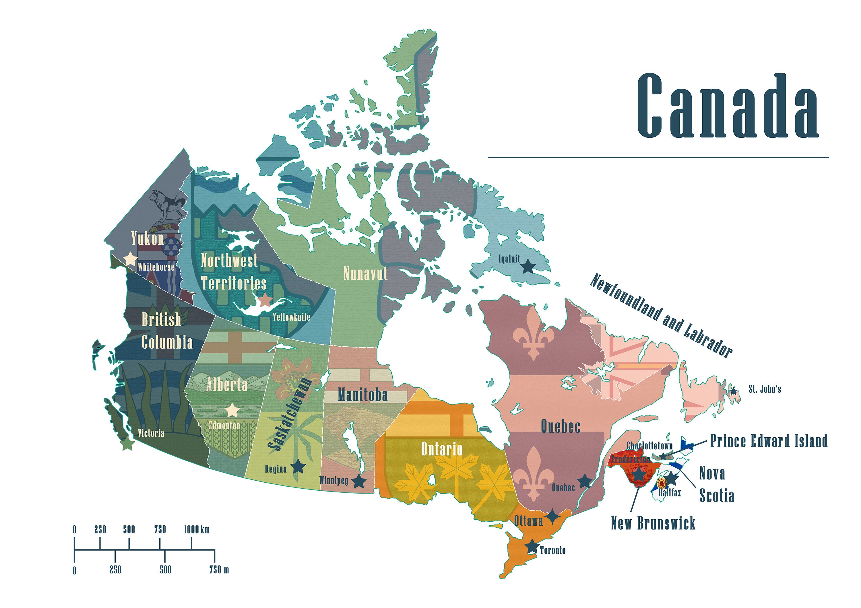 Canada Provinces/Flag Map - Limited Edition Giclée Print, various sizes and versions. Matte or Lustre paper.