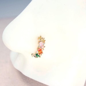 20g Nose Hoop Ring, Gold Bagutte Gem Bendable Nose Ring, Multicolor Nose Piercing Jewelry, Body Jewelry