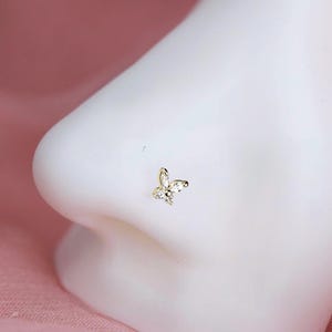Piercing al naso a forma di farfalla in oro 14 carati, delicato piercing al naso a forma di farfalla in cristallo da 20 g, gioielli per il naso in oro, gioielli minimalisti per piercing al naso