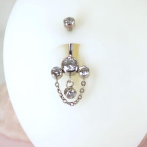 14g Titanium Dangling Chain Belly Button Ring, Dainty Crystal Gem Decor Dangle Chain Belly Button Piercing Jewelry, Navel Piercing Jewelry