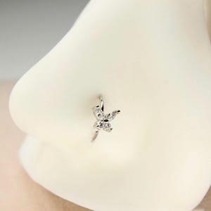 Nose Hoop Ring Silver, 20g Dainty Butterfly Bendable Nose Ring Piercing, Minimalist Nose Jewelry, CZ Butterfly Nose Piercing Body Jewelry