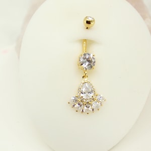 14G Dainty Gold Belly Button Ring, Beautiful Marquise Petal Decor Charm Belly Button Ring Piercing Jewelry, Sparkling Navel Rings