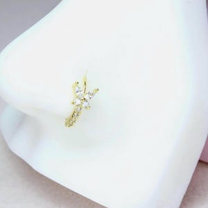 Gold Butterfly Nose Hoop Ring, 20g Sparkling Gem Bendable Nose Hoop Piercing Jewelry, Dainty Cartilage Jewelry
