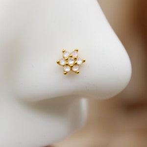 Opal Nose Stud, Flower Decor Sparkle Opal Gem Dainty Nose Stud Ring, Nose Bone Stud, 20g Nose Piercing Jewelry
