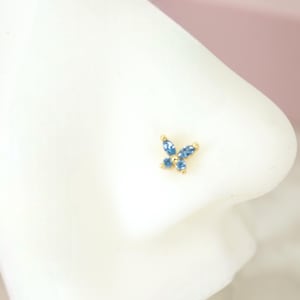 Dainty Butterfly Nose Stud, Blue Gem Gold Nose Ring, 20g Nose Piercing Jewelry, Simple Everyday Wear Nose Piercing Stud