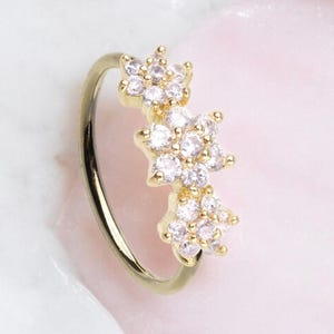 20g Gold Dainty Floral Nose Hoop Ring. Dainty Sparkling Floral Gems Bendable Nose Ring. Nose Piercing Jewelry. Body Jewelry