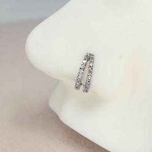 Dainty Nose Hoop Ring, 20G Silver Double line Sparkle Gem Bendable Nose Ring, Nose Piercing Jewelry, Cartilage Piercing, Body Jewelry