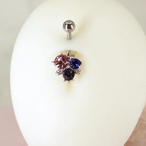 14g Silver Colorful Gem Belly Button Ring, Multicolor Gem Belly Piercing Ring Jewelry, Navel Piercing. Dainty Belly Ring