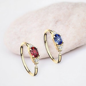 Nose Hoop 20g Thin Nose Ring Small Cz , Red Blue Gem Top Cute Cartilage Earring, Bendable Hoop Gold Nose Piercing Ring