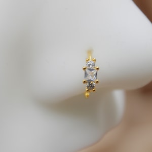 Gold Nose Ring, Triple Gem Sparkle Bendable Nose Piercing Hoop Ring Jewelry, 20g Nose Ring