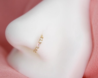 14K Gold Baguette Nose Ring, 20g Dainty Crystal Gold Nose Hoop Ring Jewelry, Minimalist Bendable Nose Piercing Jewelry, Gold Jewelry