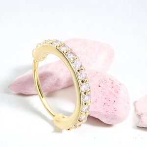 20g Gold Nose Ring, Simple Style Sparkle CZ Bendable Nose Hoop, Nose Piercing Jewelry Ring, Cartilage Earring, Multipurpose Hoop Ring