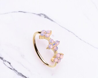 20g Pink Opal Flower Decor Bendable Nose Ring. Cute Gold Nose Ring Jewelry. Nose piercing. Nose jewelry.