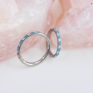 18g 16g Nose Piercing Ring, Thin Nose Piercing Clicker Ring Turquoise Gem Multipurpose Nose Cartilage Daith Hoop Earring