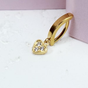 Gold Dangling Belly Button Ring, 14g Dainty Heart Silver Gold Clicker Belly Ring, Navel Piercing Jewelry, Minimalist Belly Piercing Ring