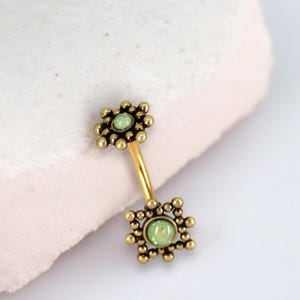 Opal Belly Ring, Beaded Decor Gold Belly Button Ring, 14g Belly Piercing, Navel Ring, Navel Bar, Gold Belly Jewelry