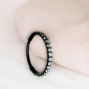 20G sierlijke zwarte neuspiercing clicker hoepelring, enkele lijn edelstenen minimale look multifunctionele oorpiercing hoepelring sieraden, dunne neusring