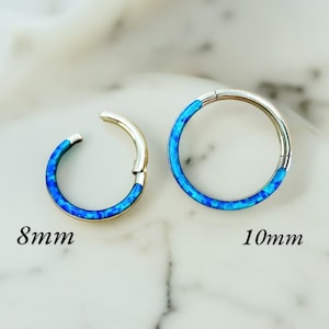 16G Opal Septum Piercing Ring, Blue Opal gem Front Nose Piercing Ring, Opal Decor Septum Piercing Nose Jewelry