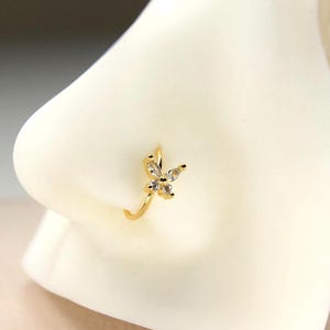 Gold Nose Hoop Ring, 20g Dainty Butterfly Bendable Nose Ring Piercing, Minimalist Nose Jewelry, CZ Butterfly Nose Piercing Body Jewelry