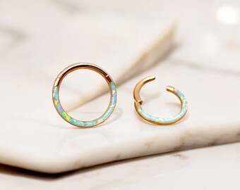 16 G, Anello Per Setto Nasale, Setto Clicker Daith, Cartilagine, Daith Conch Helix, Trago, Opale, Daith, Piercing In Acciaio Chirurgico 316L, Acciaio Inossidabile - Foto 3